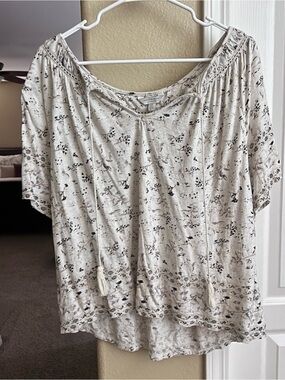 Lucky Brand Cream Top with Black Floral Print